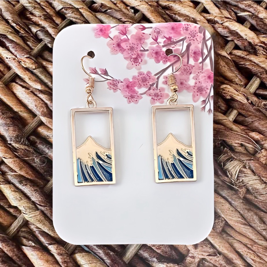 New Beautiful Handmade Rectangular Mount Fuji Dangle Earrings (2